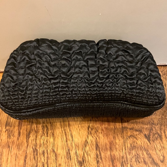 FENDI Borderline Clutch in Black Pleated Satin with Gold and Silver Kiss Lock - Picture 4 of 14